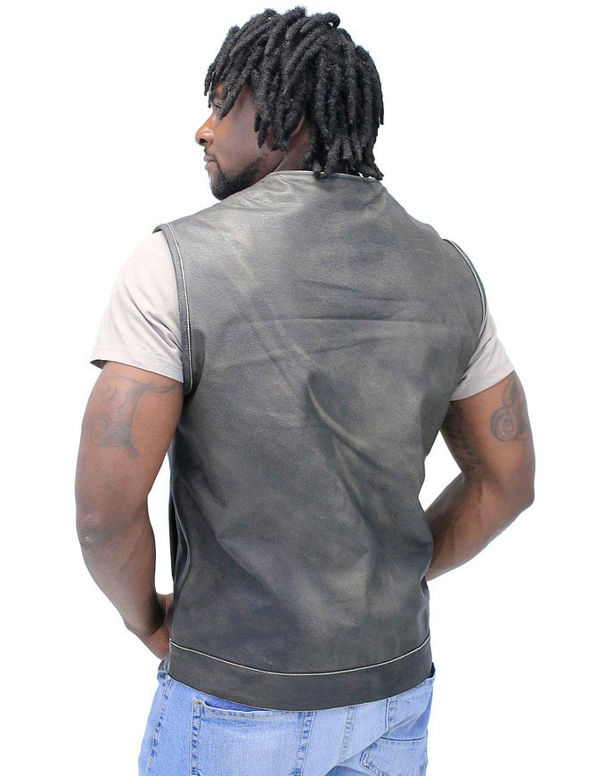 Jamin Leather Collarless Vintage Club Vest w/Concealed Pockets #VMA74101GN