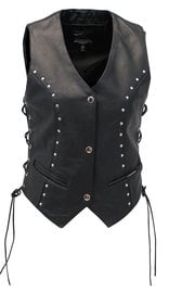 Jamin Leather Rivet Stud Trim Side Lace Women's Leather Vest #VL2666SLK (XS-2X)