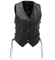 Jamin Leather® Rivet Stud Trim Side Lace Women's Leather Vest #VL2666SLK