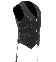 Jamin Leather® Rivet Stud Trim Side Lace Women's Leather Vest #VL2666SLK