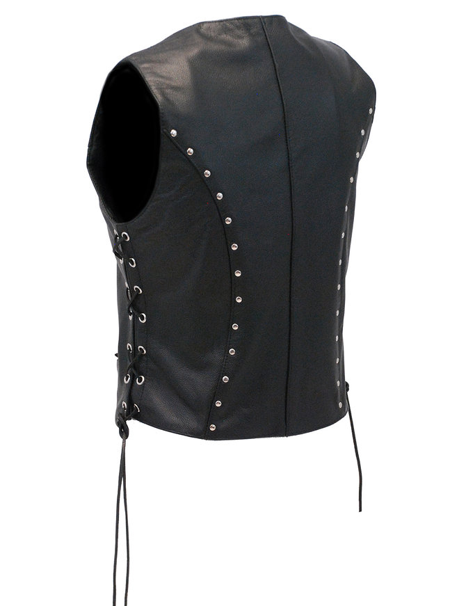 Jamin Leather Rivet Stud Trim Side Lace Women's Leather Vest #VL2666SLK