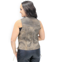 Unik Women's Rustic Brown Leather Side Lace Vest Special #VL618LDN
