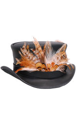 Large Front Feathers on Black Leather Hatband #HB-XFEATHER