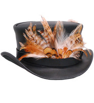 Large Front Feathers on Black Leather Hatband #HB-XFEATHER