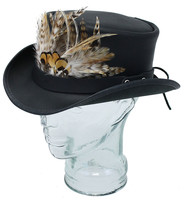 Large Front Feathers on Black Leather Hatband #HB-XFEATHER