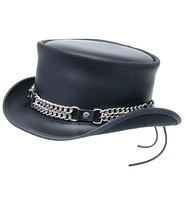 Curb Chain with Black Leather Hatband #HB-VCHAIN