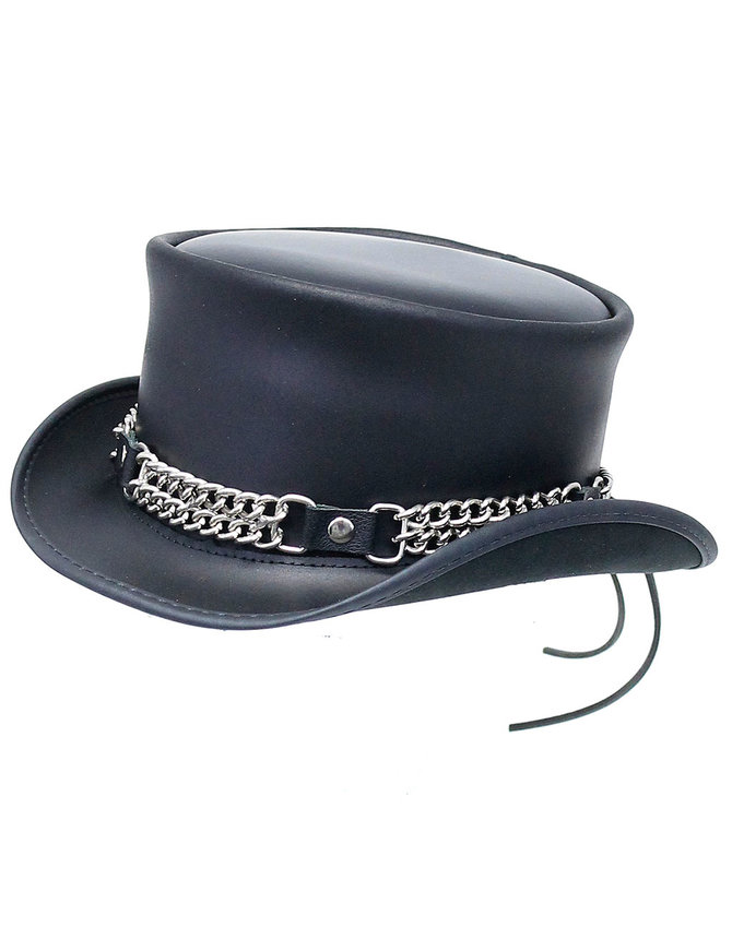 Curb Chain with Black Leather Hatband #HB-VCHAIN