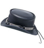 Curb Chain with Black Leather Hatband #HB-VCHAIN