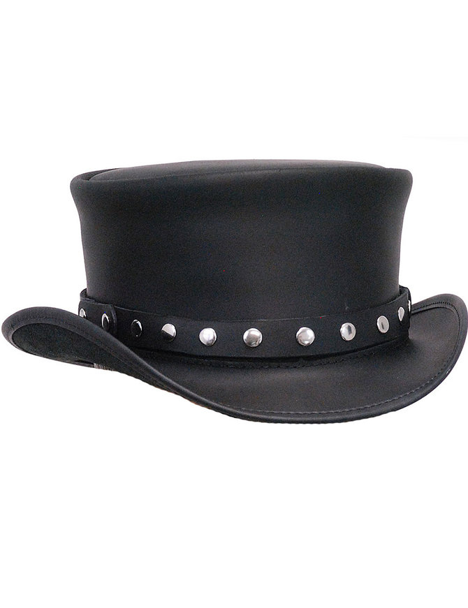 Boot strap, black leather with spike rivets