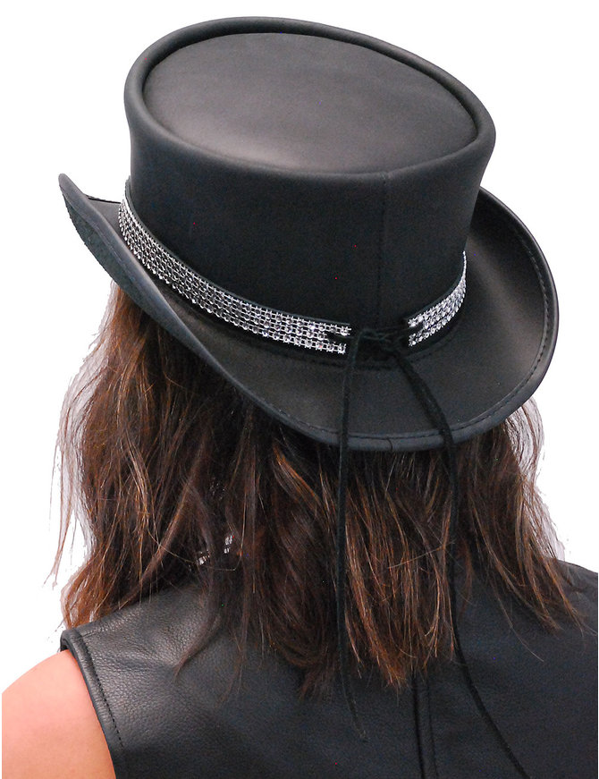 Simulated Crystal on Black Leather Hatband #HB-CRY