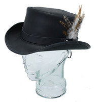Side Feather Black Leather Hatband #HB-FEATHER