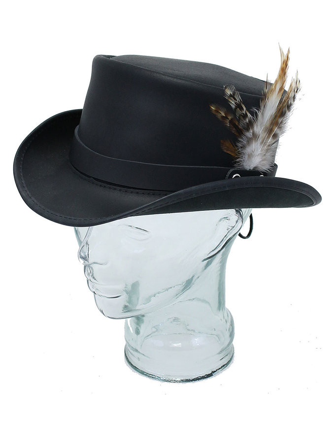 Side Feather Black Leather Hatband #HB-FEATHER