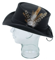 Side Feather Black Leather Hatband #HB-FEATHER