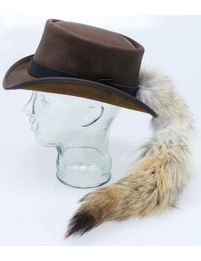 Genuine Fox Tail with Black Leather Hatband #HB-FOXTAIL