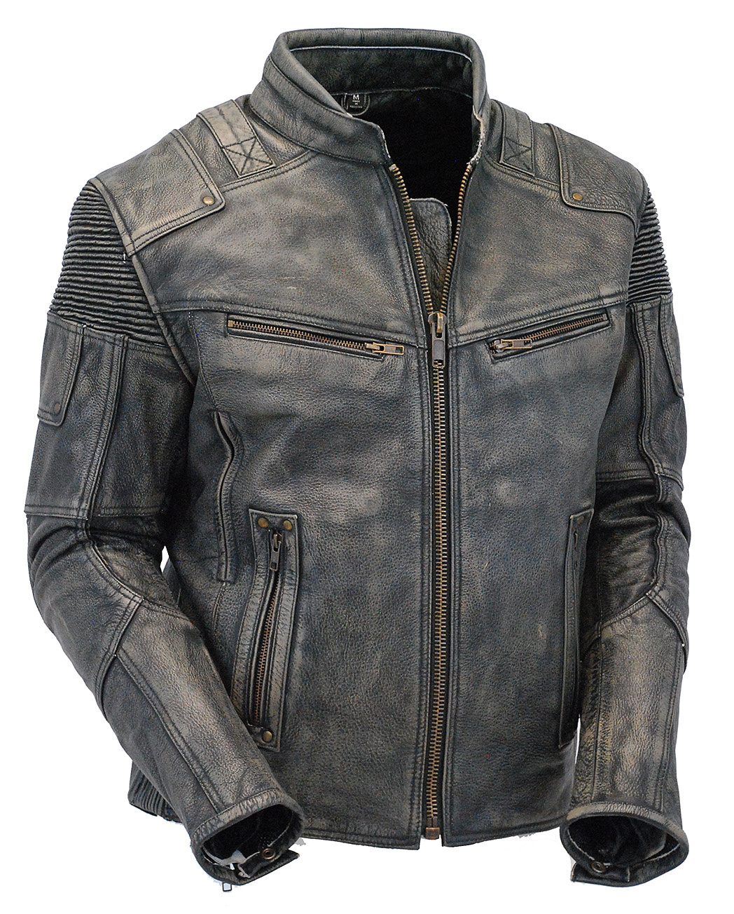Jamin Leather® Charcoal Gray Leather Ribbed Trim Jacket w/Butterfly Collar  #MA1993GY