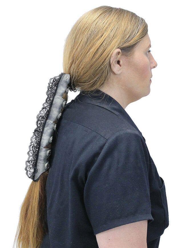 Jamin Leather® Antiqued Gray Leather and Lace Hair Tube Barrette #AHW2300LGY