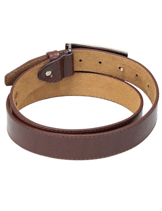 Wide Brown Dress Belt with Rectangular Chrome Buckle #BT2030N -