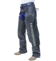 Jamin Leather® Premium Leather Chaps w/Bone Beading, Stretch Thighs & Fringe #C1730SFKK