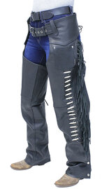 Jamin Leather® Premium Leather Chaps w/Bone Beading, Stretch Thighs & Fringe #C1730SFKK