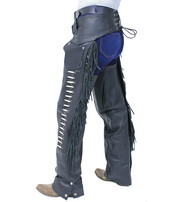 Jamin Leather® Premium Leather Chaps w/Bone Beading, Stretch Thighs & Fringe #C1730SFKK