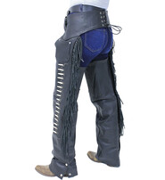 Jamin Leather® Premium Leather Chaps w/Bone Beading, Stretch Thighs & Fringe #C1730SFKK