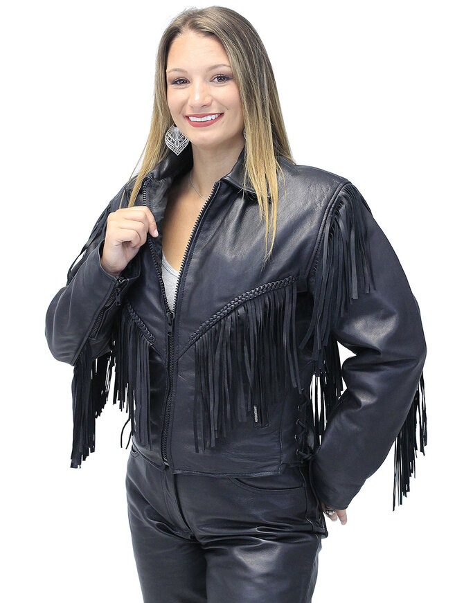 Jamin Leather® V Fringed Leather Motorcycle Jacket for Women #L452ZFB