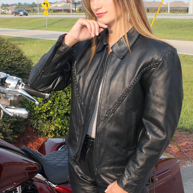 Jamin' Leather V Fringed Leather Motorcycle Jacket for Women #L452ZFB