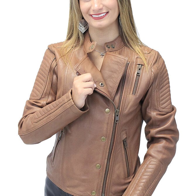 d)Jamin' Leather White leather motorcycle jacket for women. Soft