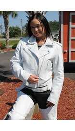 White Leather Motorcycle Jacket w/Side Lace #L6027LW - Jamin Leather®