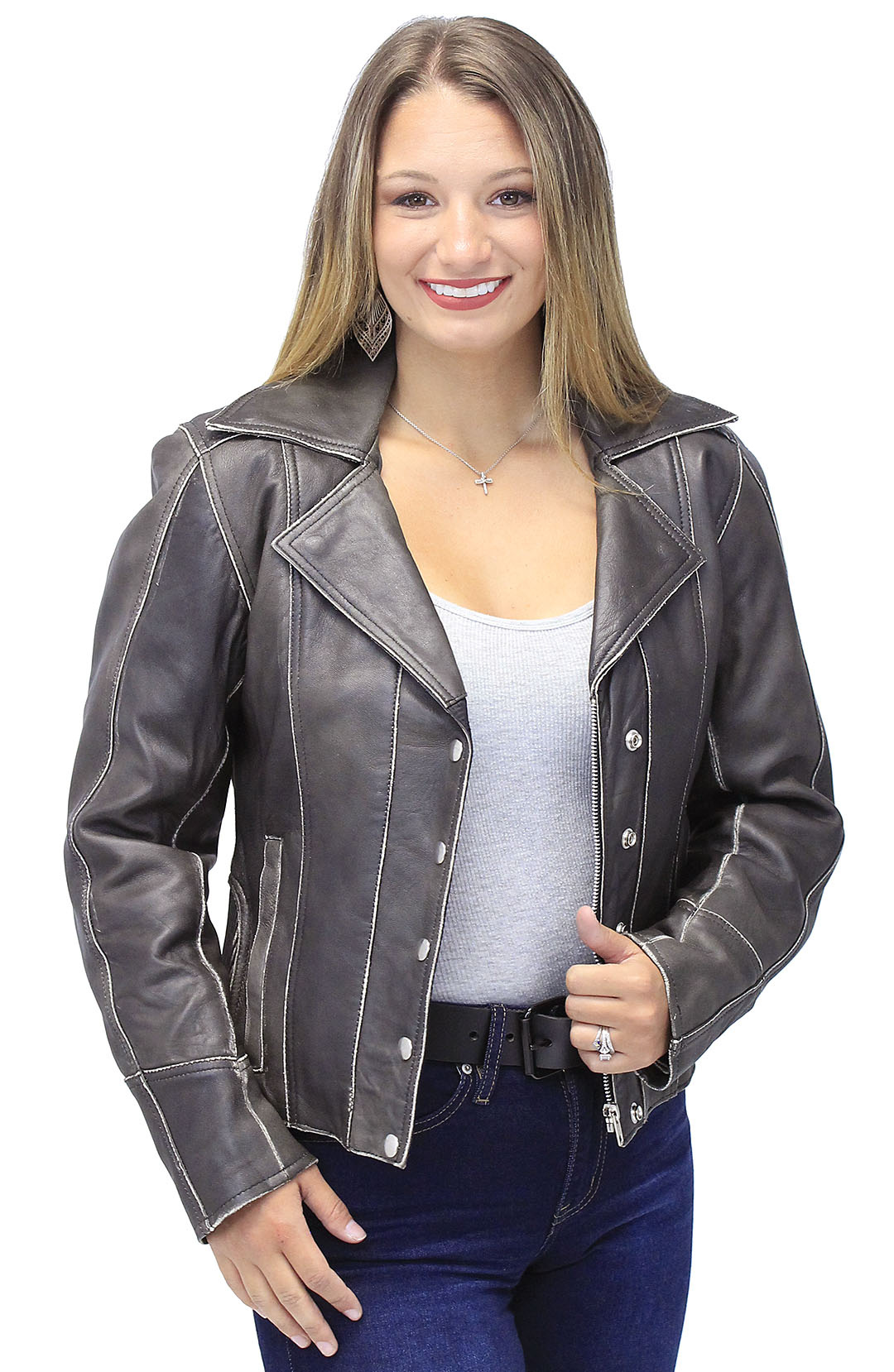 Form Flattering Vintage Leather Motorcycle Jacket for Women #LA4040ZRDN ...