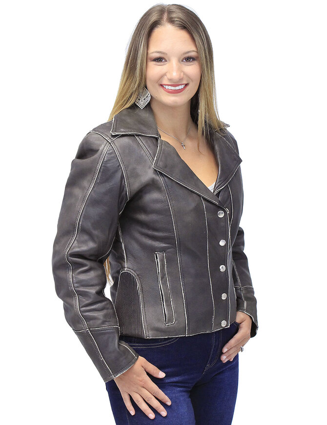 Jamin Leather® Vintage Leather Motorcycle Jacket for Women #LA4040ZRDN