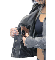 Jamin Leather® Rivet Trim Vintage Leather Motorcycle Jacket for Women #LA4041ZRDN