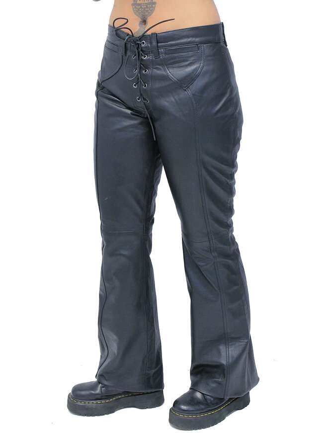 Flared Leather Pants - Black - Ladies