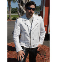 Men's White Leather Motorcycle Jacket w/Concealed Pocket #M111GW