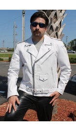 Men's White Leather Motorcycle Jacket w/Concealed Pocket #M111GW