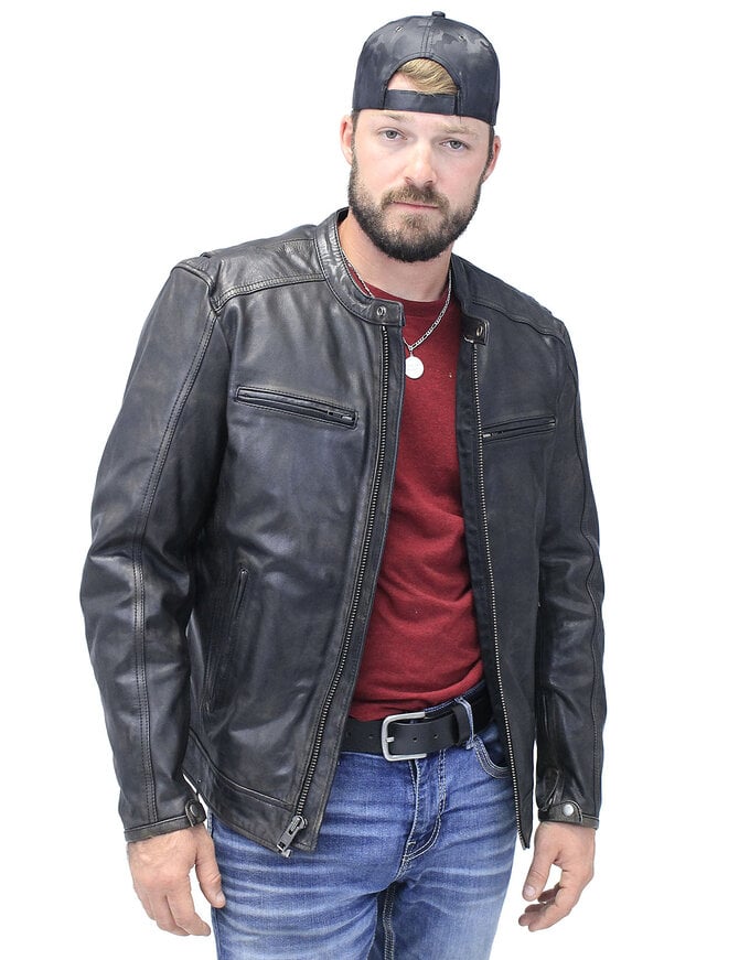 Men's Vintage Black Scooter Jacket w/Concealed Pockets #MA2530ZVV