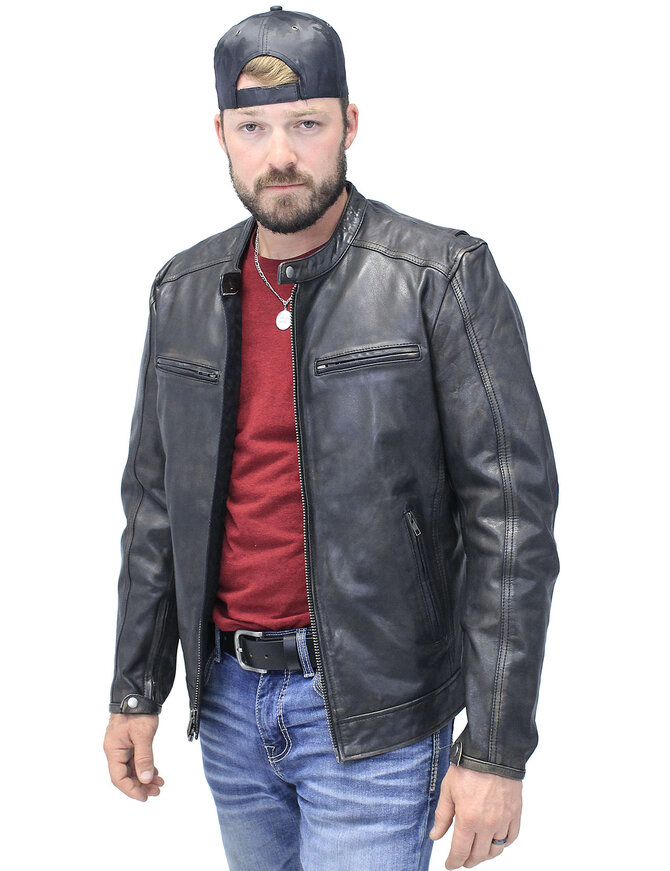 Men's Vintage Black Scooter Jacket w/Concealed Pockets #MA2530ZVV