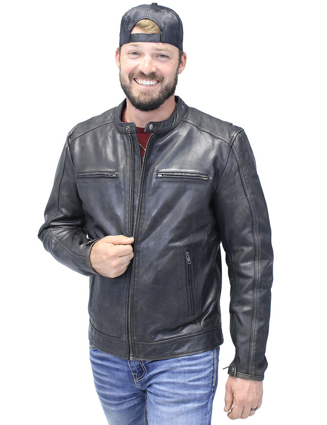 Men's Vintage Black Scooter Jacket w/Concealed Pockets #MA2530ZVV