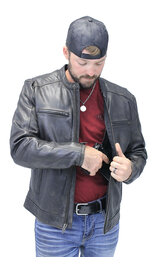 Men's Vintage Black Scooter Jacket w/Concealed Pockets #MA2530ZVV