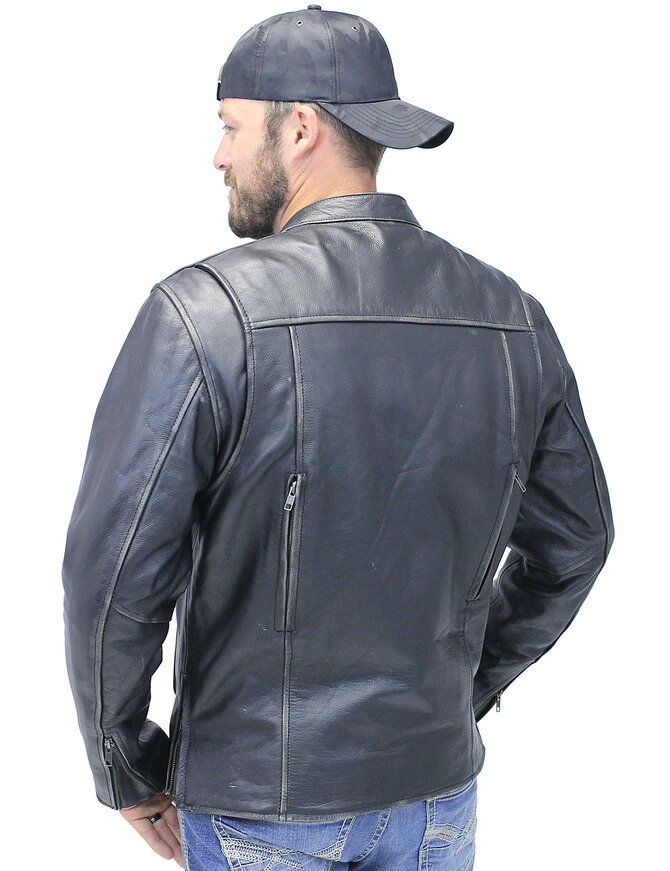 Unik Vintage Black Concealed Pocket Motorcycle Jacket w/Vents #MA5020VZK