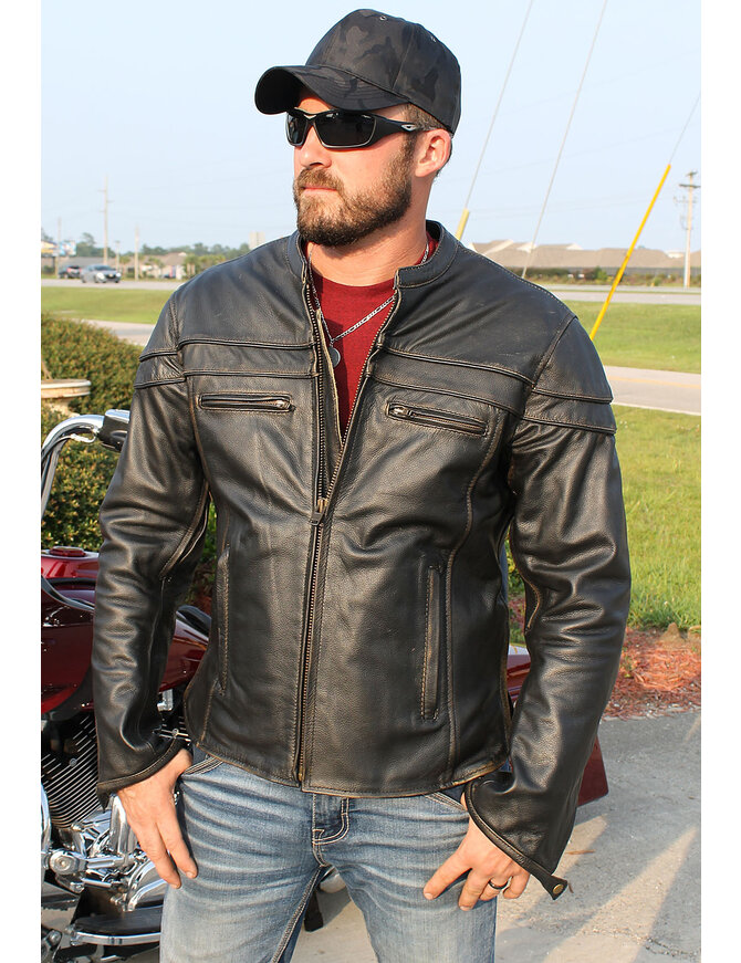 Dark Vintage Brown Leather Vented Motorcycle Jacket w/Concealed Pockets #MA6037VZN