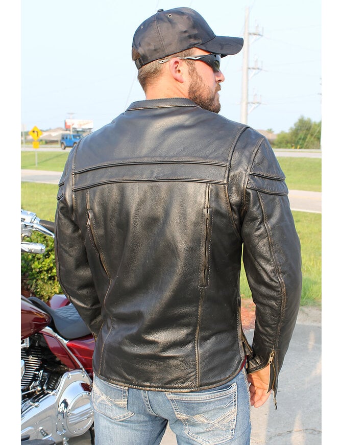 Dark Vintage Brown Leather Vented Motorcycle Jacket w/Concealed Pockets #MA6037VZN