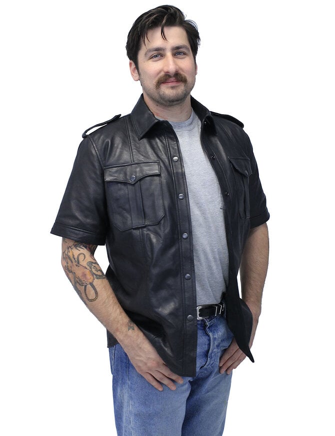 Jamin Leather® Lambskin Short Sleeve Uniform Leather Shirt #MS2300K