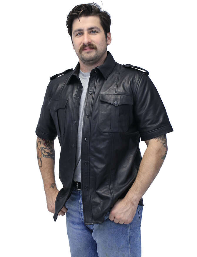 Jamin Leather® Lambskin Short Sleeve Uniform Leather Shirt #MS2300K