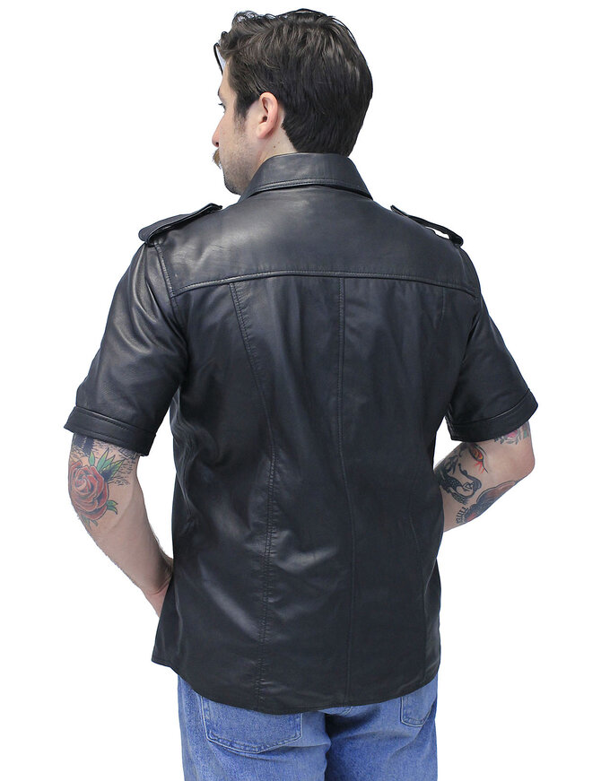 Jamin Leather® Lambskin Short Sleeve Uniform Leather Shirt #MS2300K