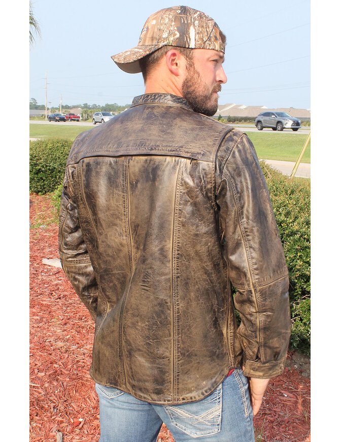 Jamin Leather® Men's Vented Vintage Brown Shirt w/Easy Access Pocket #MS22083VGY