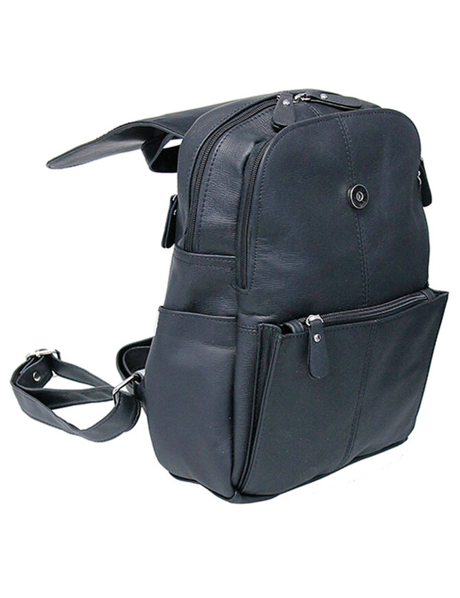 Practical Size Black Leather Backpack Purse #BP0030K