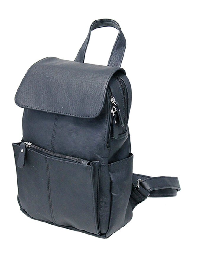 Practical Size Black Leather Backpack Purse #BP0030K