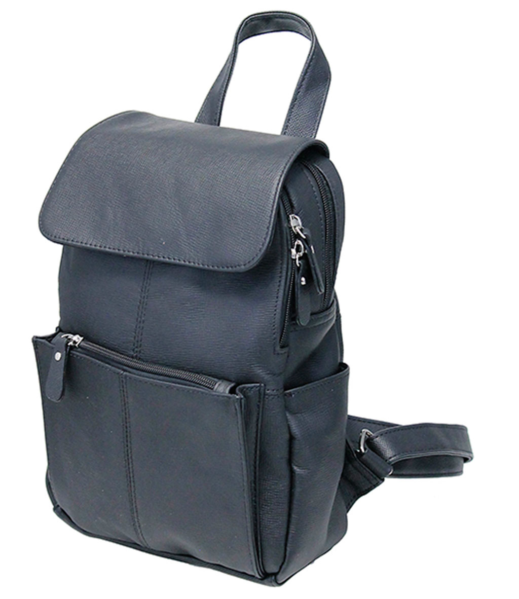 Practical Size Black Leather Backpack Purse #BP0030K - Jamin Leather®