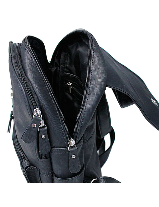 Practical Size Black Leather Backpack Purse #BP0030K